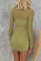 Long Sleeves Ruched Sheer Bodycon Mini Dress