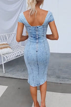 High Waist Slit Corset Denim Bodycon Dress