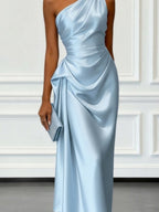 Satin Pleated One Shoulder Grace Formal Dress Maxi Dresses