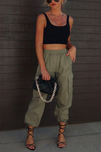 Elastic Waist Pocketed Drawstring Ankle Cargo Pants