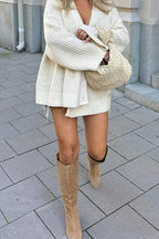 V Neck Button Up Solid Loose Sweater