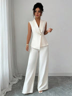 Commuting Sleeveless Suit Collar Vests Straight-leg Pants Set 2-piece Sets