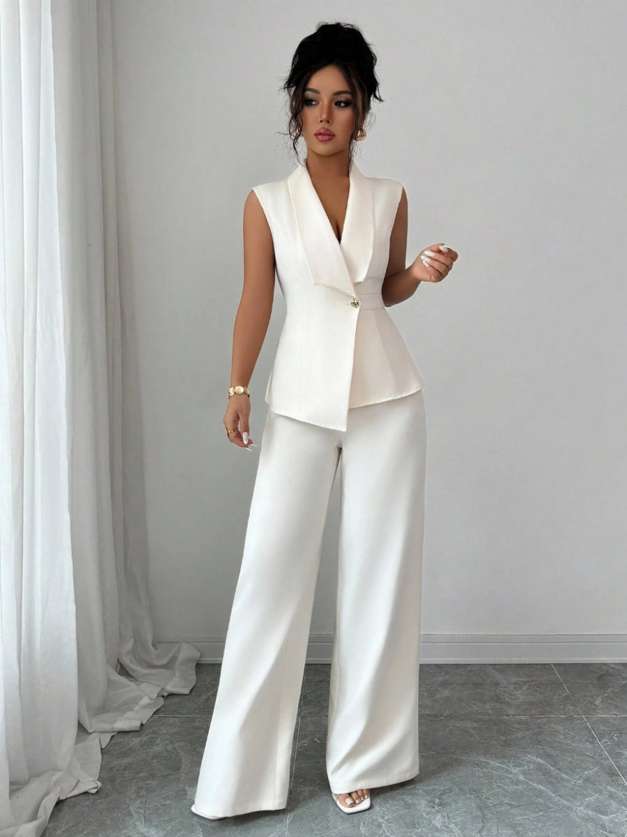 Commuting Sleeveless Suit Collar Vests Straight-leg Pants Set 2-piece Sets