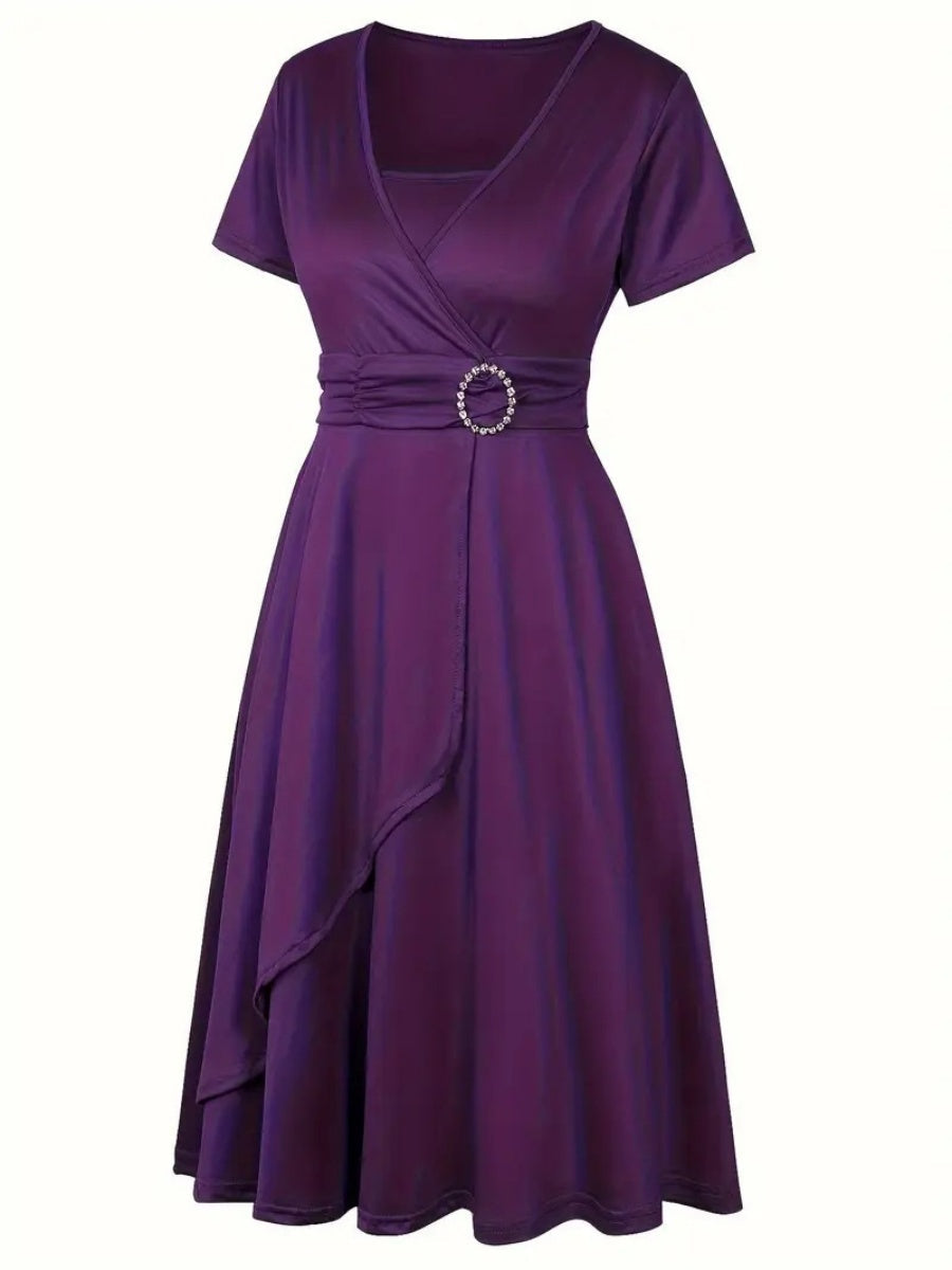 Grace Asymmetrical Knitting Large Skirt V-neck Midi Dresses