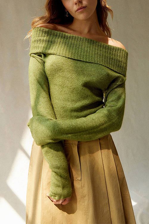Off Shoulder Long Sleeves Slim Fit Sweater