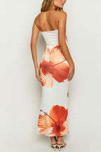 Strapless Tube Floral Print Maxi Vacation Dress