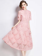 Crocheted Embroidered Lace Midi Dress