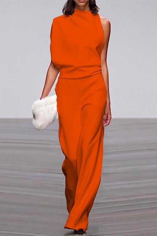 One Shoulder Waisted Wide Leg Jumpsuit