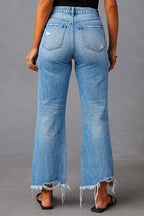 Raw Hem Ripped Flare Bottoms Denim Pants