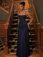Solid Color Sleeveless Long Bodycon Dress With Back Tie Design
