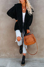 Open Front Hoodied Fuzzy Outwear with Pockets