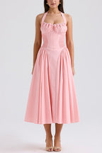 Halter Backless Lace-up Swing Midi Sundress