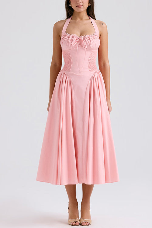 Halter Backless Lace-up Swing Midi Sundress