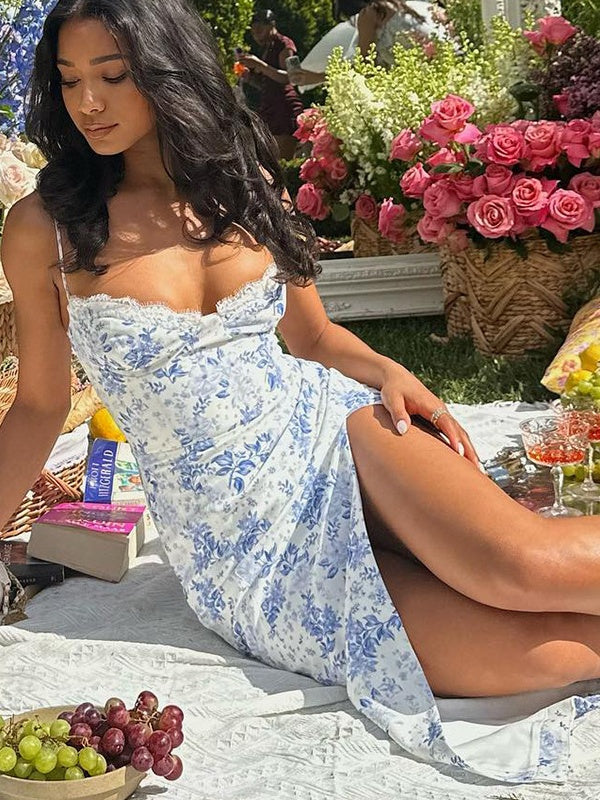 Floral Print Slit Spaghetti Strap Maxi Dress