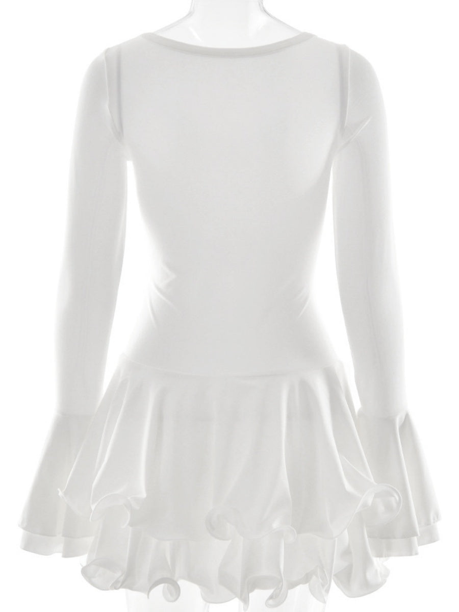 V-neck Long Sleeve Ruffle Mini&Short Dresses