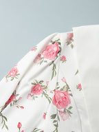 Waist Printed Floral Lapel Puff Sleeve Sweet Mini&Short Dresses