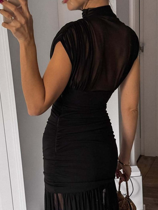 Fitted, Bodycon Maxi Dress With Mesh Panels