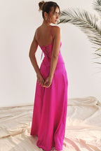 Satin Corset Spaghetti Strap Square Neck Maxi Gown