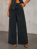 Denim Vest Wide-leg Long Two-piece Set