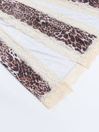Lace-trimmed Leopard Print Slit Halter Dress