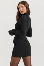 Mock Neck Long Sleeve Princess Seam Hip Flap Panel Mini Dress