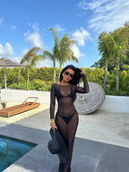 Mesh See-through Off Shoulder Sexy Maxi Dresses