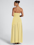 Strapless, Fitted, Solid Color, Open Back, Elegant Long Dress With Ribbons