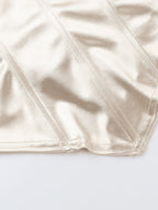 Champagne-colored Satin Belted V-neck Tank Top