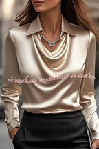 Solid Color Lapel Long Sleeve Casual Top