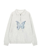 Vintage Butterfly Print Half Zipper Sweatshirt