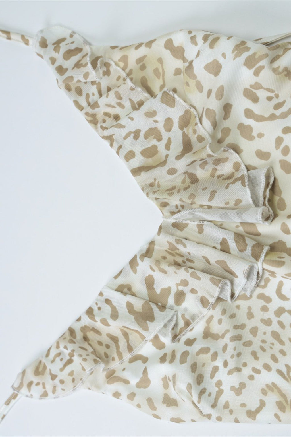 Khaki Halter Deep V Neck Ruffle Trim Print Bodycon Mini Dress