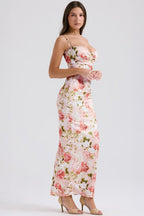 Floral Print Sweetheart Bustier Spaghetti Strap Mermaid Maxi Dress