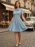 Vintage 1950s Midi Swing Tea Dress for Women - Bow Neck Short Sleeve Fit and Flare Rockabilly Gown - Garden Party 2026