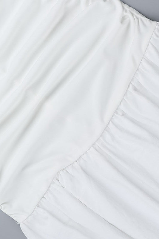 Strapless Sweetheart Neck Twist Cutout Ruched Drop Waist Maxi Dress
