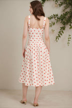 Polka Dot Square Neck Button Front Fit and Flare Midi Dress