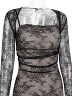 Trumpet Dress Lace-up Cutout Floral Embroidery Long Sleeves Prom Dresses