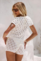 Cutout Comfy Casual Top Shorts Two Piece Set
