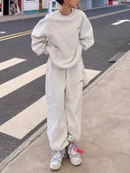 Solid Crew Neck Sweatshirt & Bound Feet Sweatpants Set