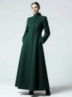 Maxi Wool Blend A-Line Coat with Stand Collar For Women 2026