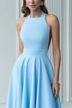 Solid Color Halter Neck Bow Tie Elegant Waist-cinching Midi Dress