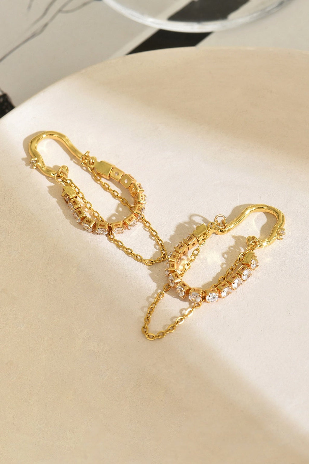 18K Gold Zirconia Fringe Ear Cuff Earrings