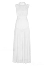Sleeveless Mock Neck Pleated Waistband Chiffon Maxi Dress