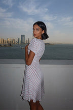 Polka Dot Deep V Bow Front Puff Sleeve Fit and Flare Mini Dress