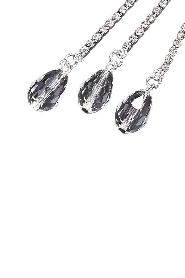 Rhinestone-Embellished Moon and Tassel Drop Earrings