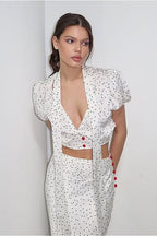 Polka Dot V-Neck Maxi Two Pieces Set