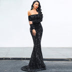 Sequins Party Dress with Strapless Long Sleeves