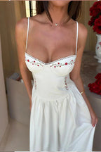 Floral Embroidered Waist-Cinched A-Line Maxi Dress