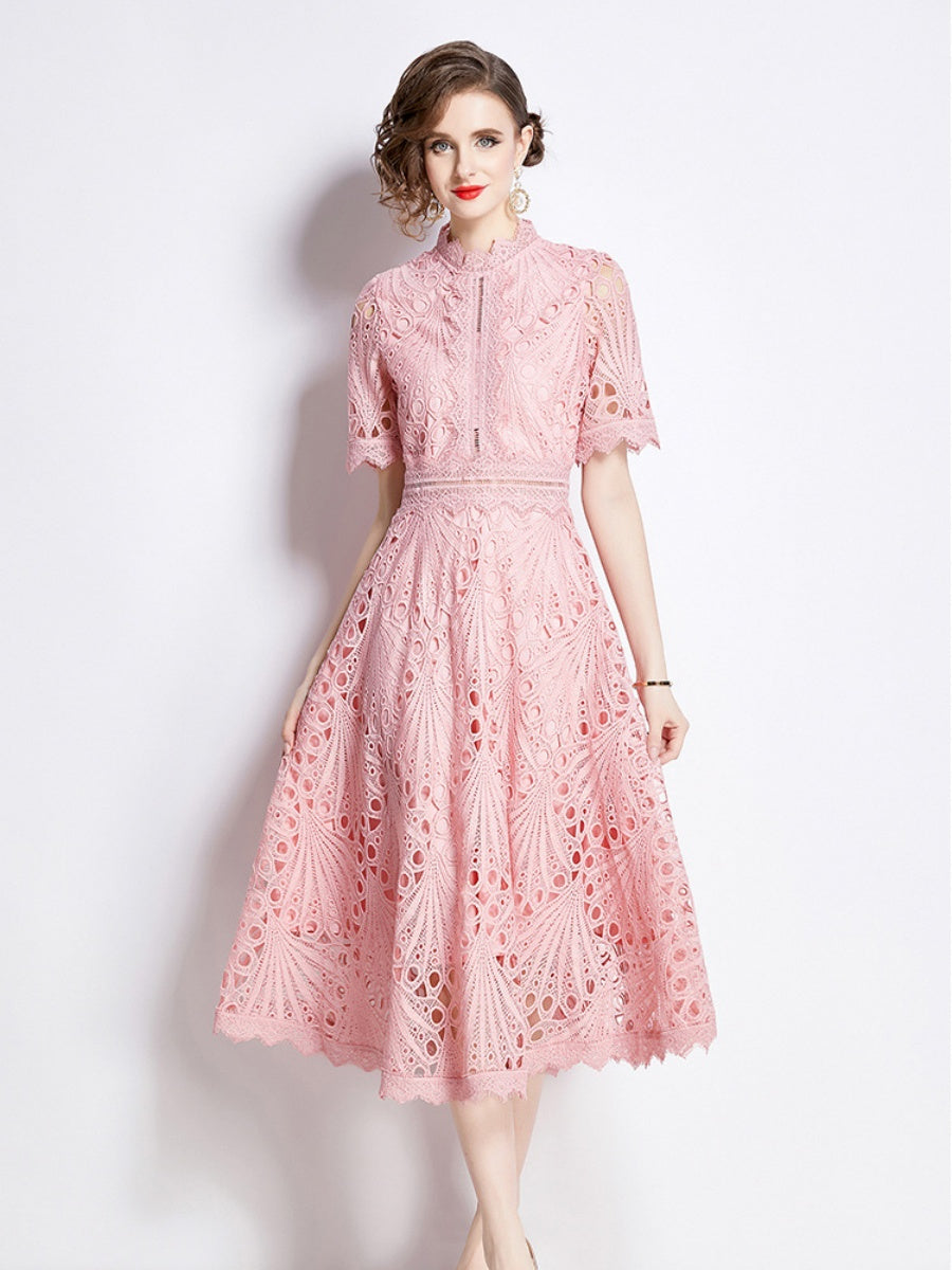 Crocheted Embroidered Lace Midi Dress