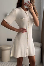 Short Sleeves Button Down Mini Knit Dress
