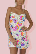 Chain Strap Backless Sequin Floral Mini Cami Dress